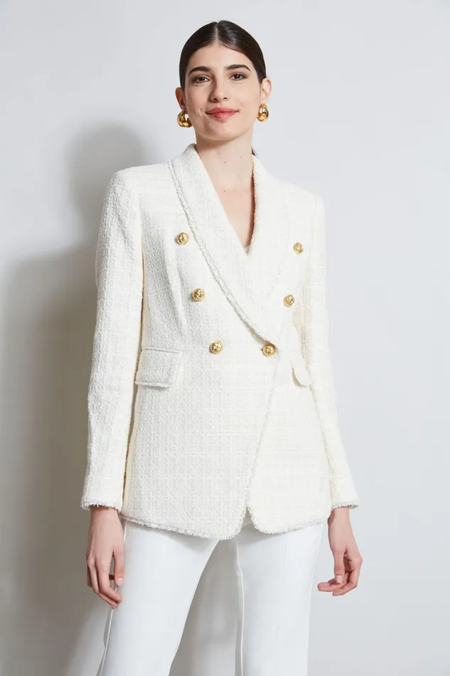 Outlet 8211 Women Suiting Elie Tahari Tweed Double Breasted Blazer Foam
