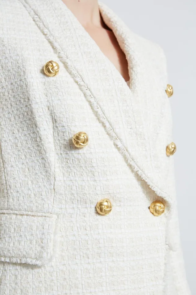 Outlet 8211 Women Suiting Elie Tahari Tweed Double Breasted Blazer Foam