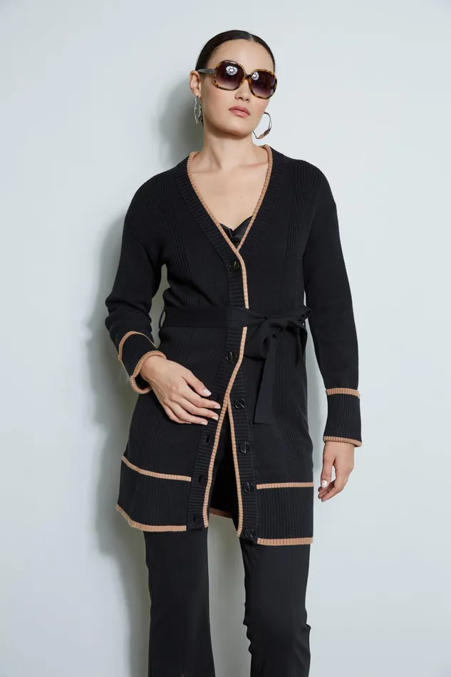 Outlet 8211 Women Tops Elie Tahari Contrast Cardigan Noirfossil