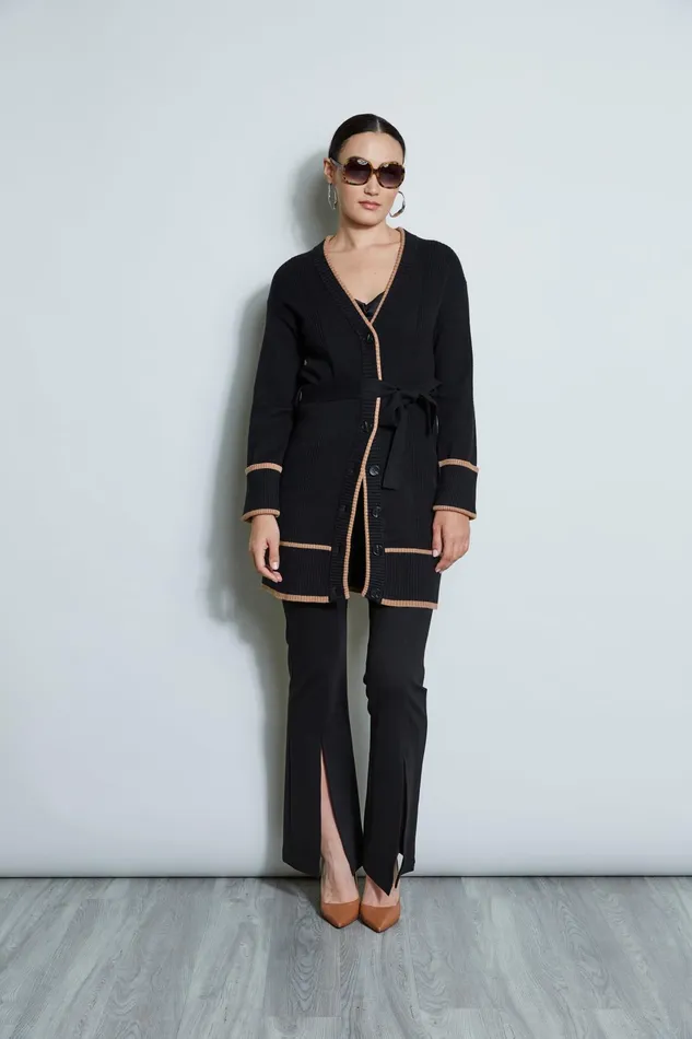 Outlet 8211 Women Tops Elie Tahari Contrast Cardigan Noirfossil