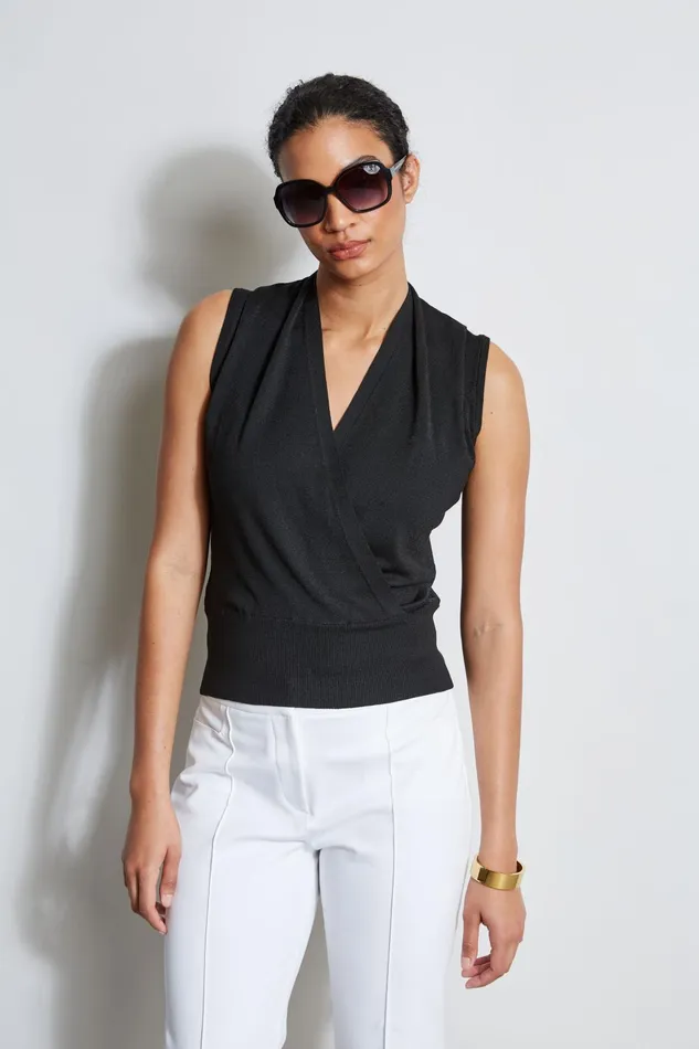 Outlet 8211 Women Tops Elie Tahari Faux Wrap Sweater Black