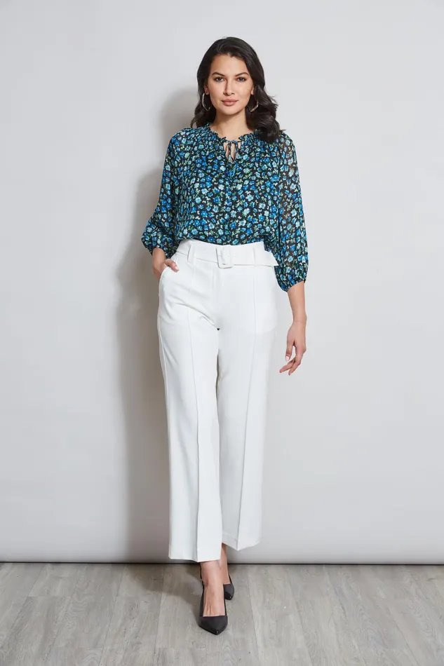 Outlet 8211 Women Tops Elie Tahari Floral Neck Tie Shirt Forget Me Not Print