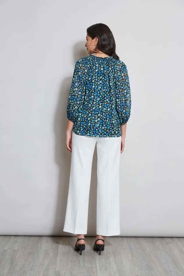 Outlet 8211 Women Tops Elie Tahari Floral Neck Tie Shirt Forget Me Not Print