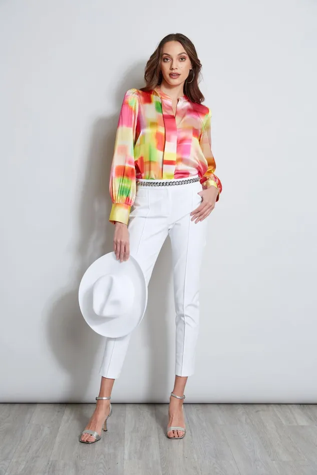 Outlet 8211 Women Tops Elie Tahari Pigment Plaid Silk Shirt Multi