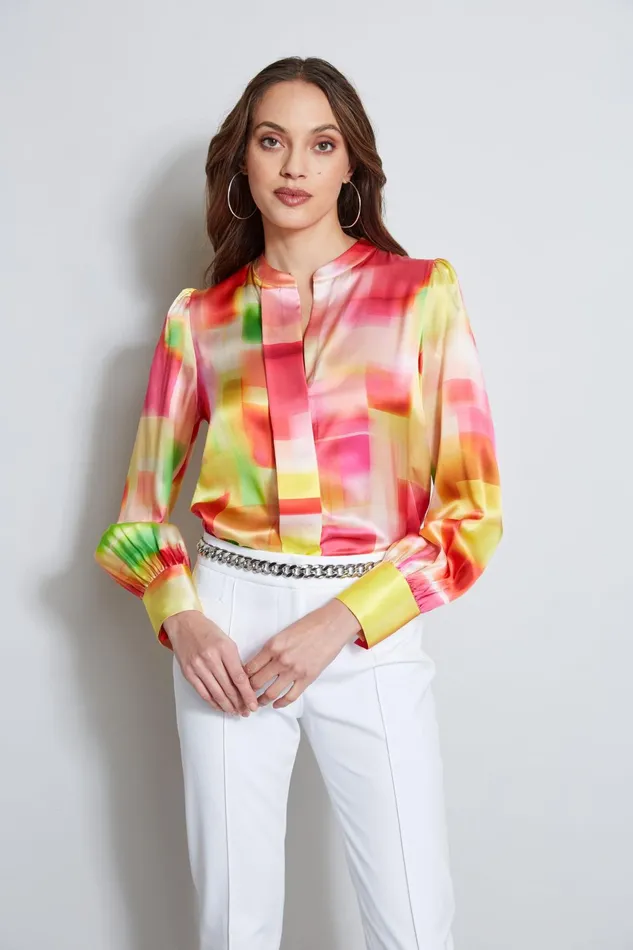 Outlet 8211 Women Tops Elie Tahari Pigment Plaid Silk Shirt Multi