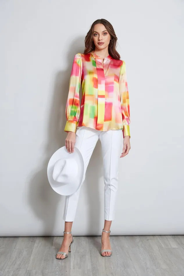 Outlet 8211 Women Tops Elie Tahari Pigment Plaid Silk Shirt Multi