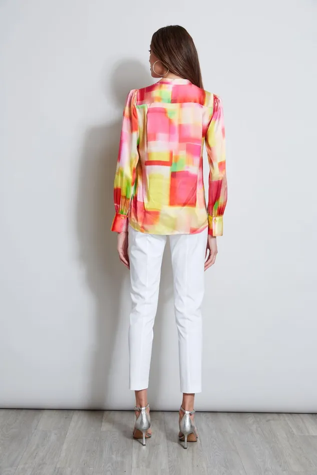 Outlet 8211 Women Tops Elie Tahari Pigment Plaid Silk Shirt Multi