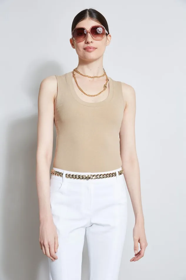 Outlet 8211 Women Tops Elie Tahari Rib Knit Scoop Tank Top Sandcastle