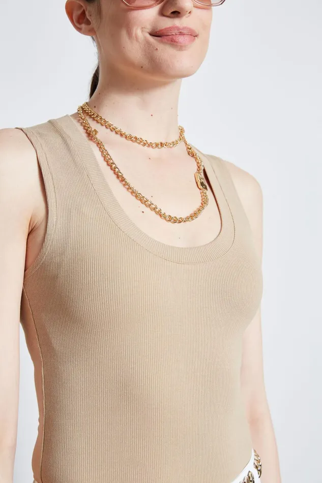 Outlet 8211 Women Tops Elie Tahari Rib Knit Scoop Tank Top Sandcastle
