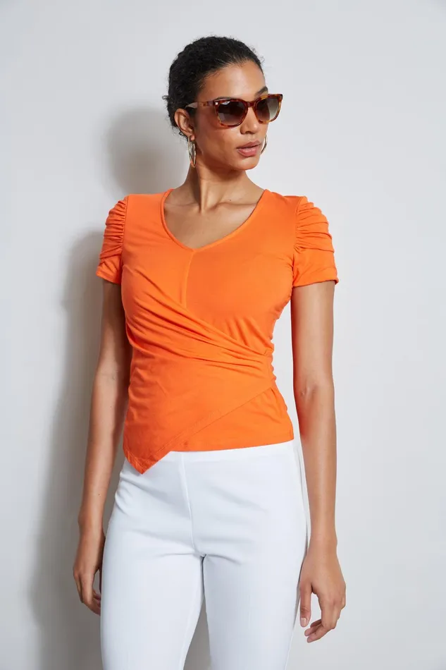 Outlet 8211 Women Tops Elie Tahari Ruched Sleeve VNeck Knit Apricot