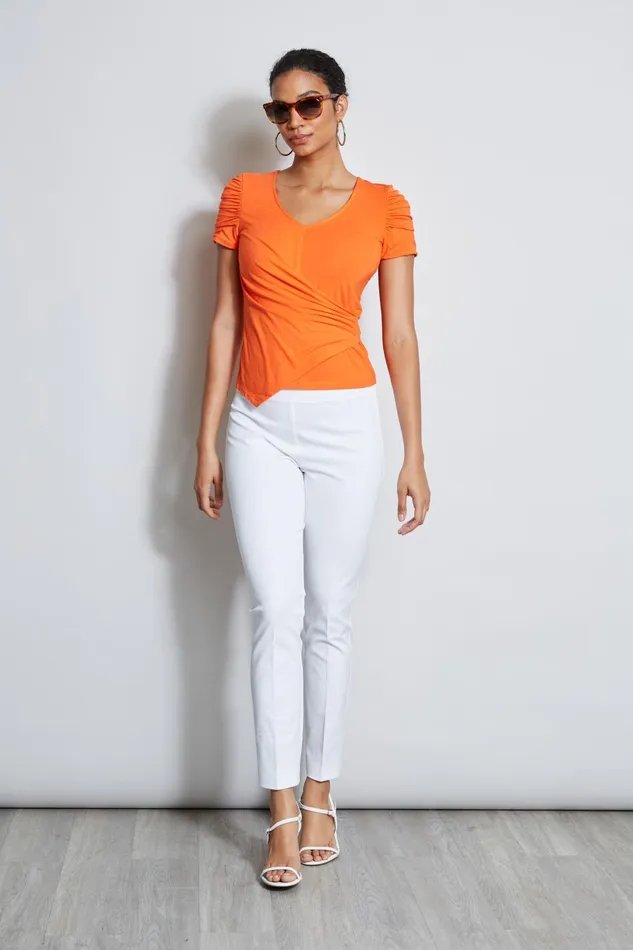 Outlet 8211 Women Tops Elie Tahari Ruched Sleeve VNeck Knit Apricot