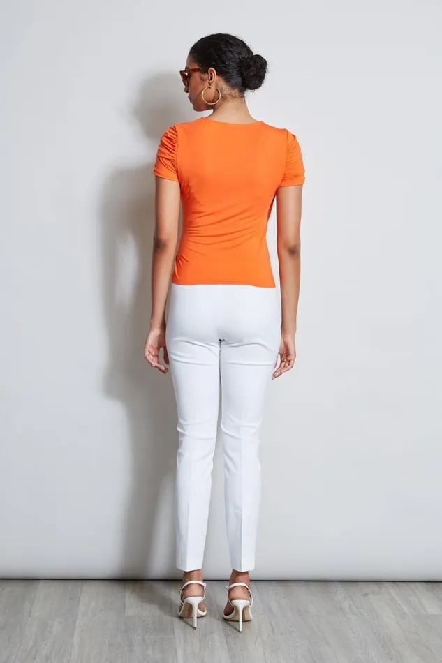 Outlet 8211 Women Tops Elie Tahari Ruched Sleeve VNeck Knit Apricot