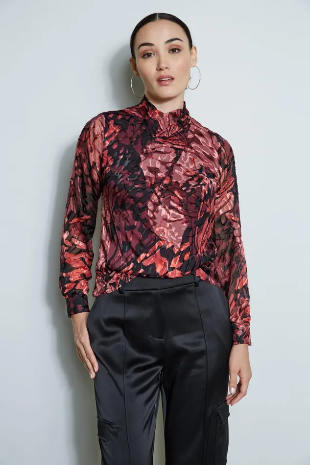 Outlet 8211 Women Tops Elie Tahari Silk Burnout Twist Blouse Monarch Burnout