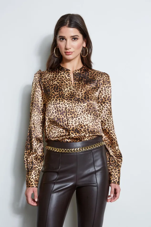 Outlet 8211 Women Tops Elie Tahari Silk Ocelot Print Shirt Multi