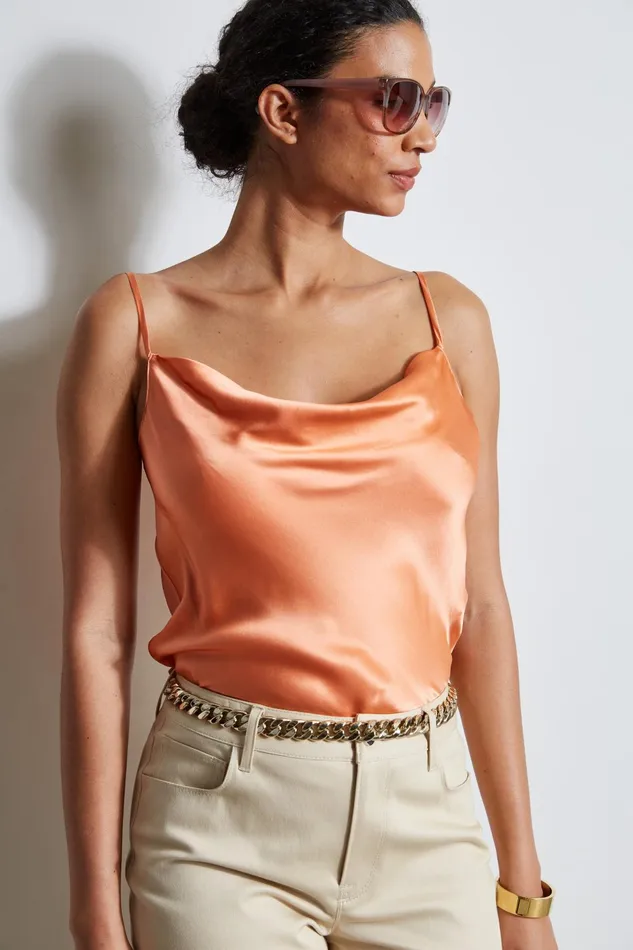Outlet 8211 Women Tops Elie Tahari Silk Satin Cami Tangerine
