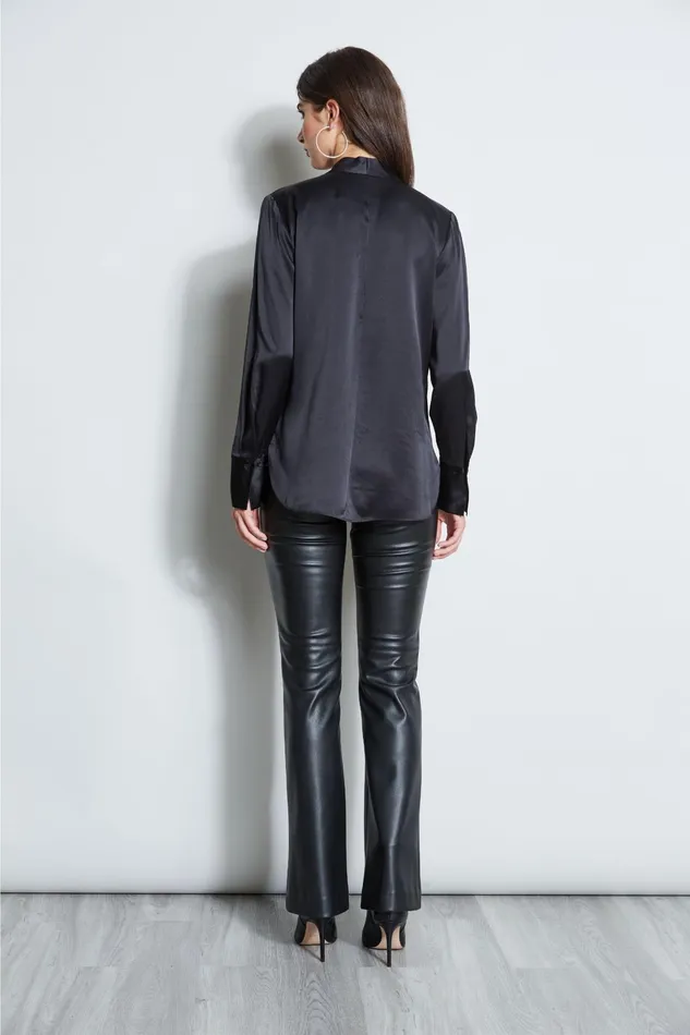 Outlet 8211 Women Tops Elie Tahari Silk Satin Contour Neck Shirt Black