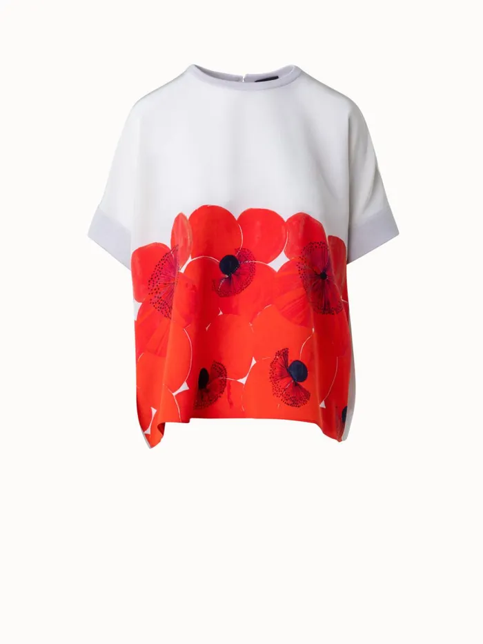 Oversize Silk Knit Blouse With Poppy Print Poppygreige Women Akris Knitwear
