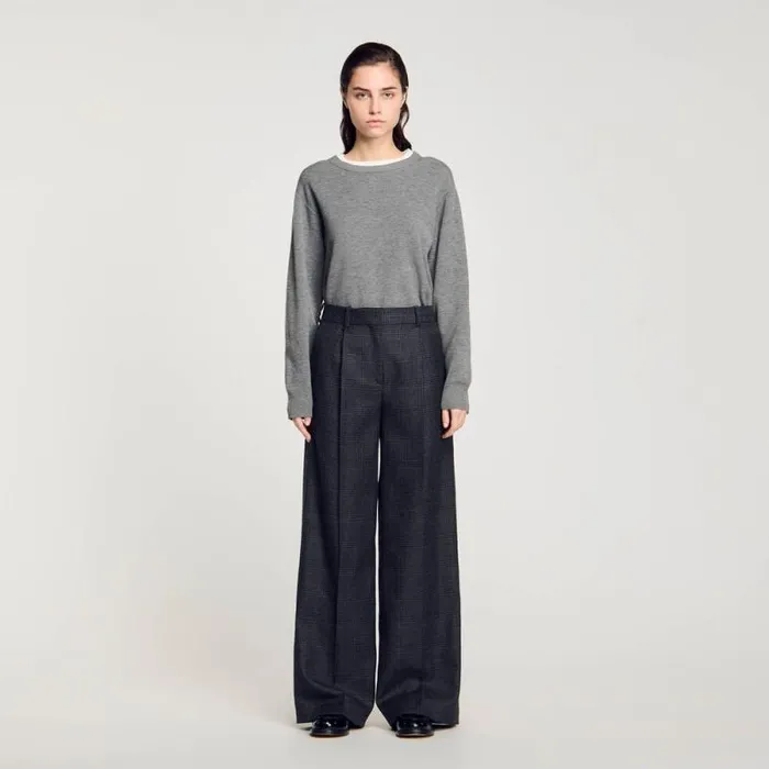 Pants and Shorts Women SANDRO Checked Suit Trousers Dark Grey