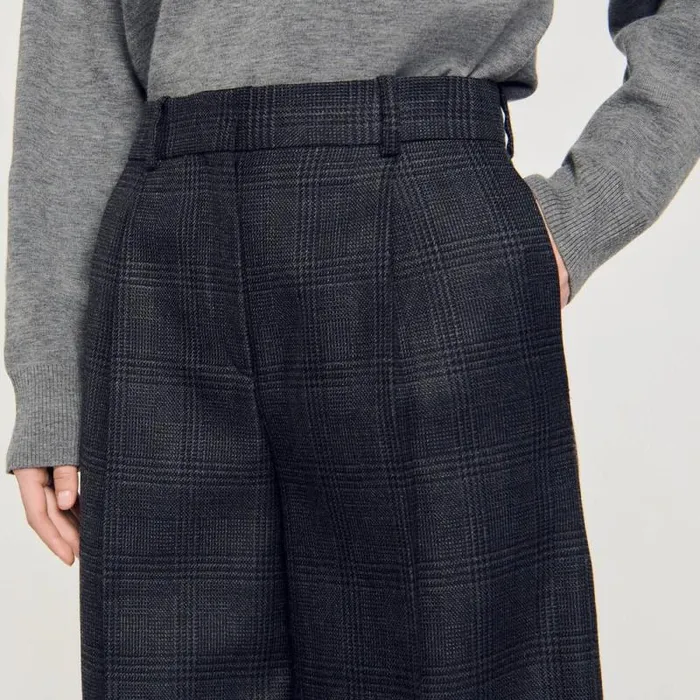 Pants and Shorts Women SANDRO Checked Suit Trousers Dark Grey
