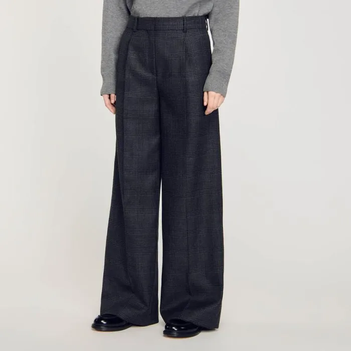 Pants and Shorts Women SANDRO Checked Suit Trousers Dark Grey