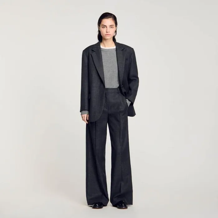 Pants and Shorts Women SANDRO Checked Suit Trousers Dark Grey