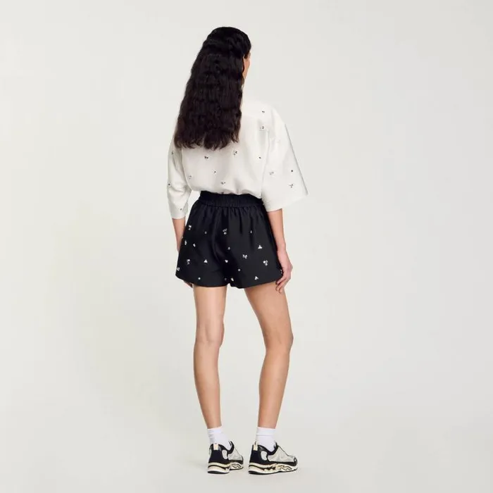 Pants and Shorts Women SANDRO Rhinestone Wideleg Shorts Black
