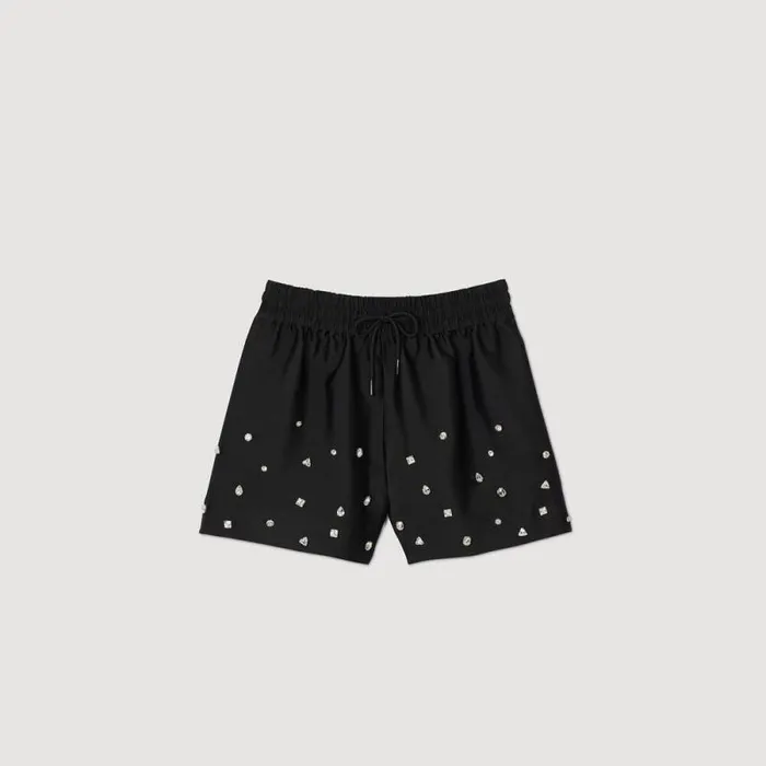 Pants and Shorts Women SANDRO Rhinestone Wideleg Shorts Black