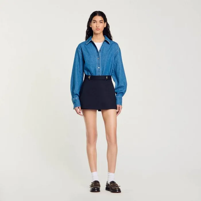 Pants and Shorts Women SANDRO Skort With Decorative Belt Loops Navy Blue