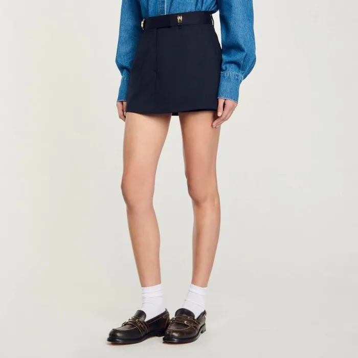 Pants and Shorts Women SANDRO Skort With Decorative Belt Loops Navy Blue