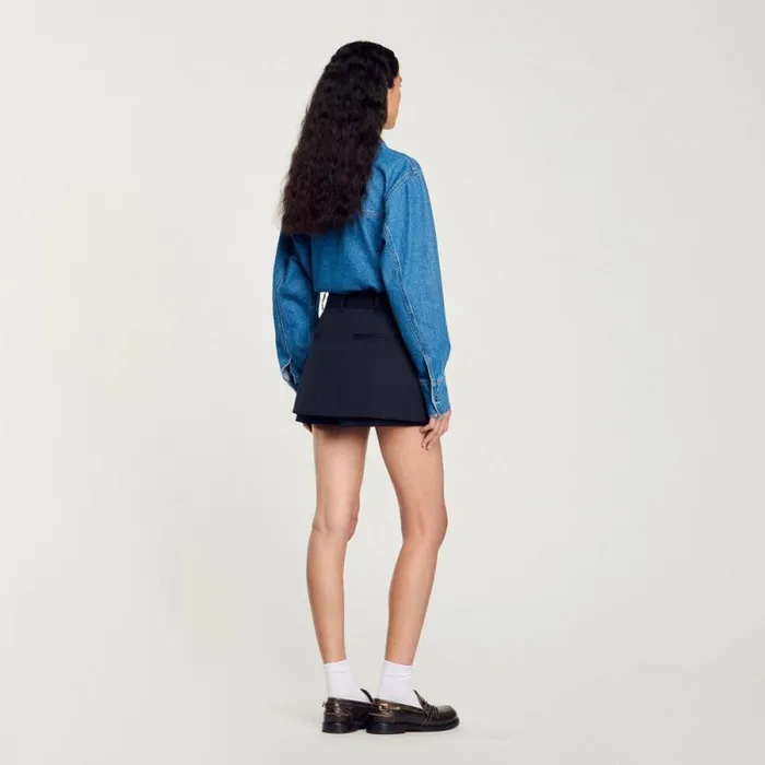 Pants and Shorts Women SANDRO Skort With Decorative Belt Loops Navy Blue