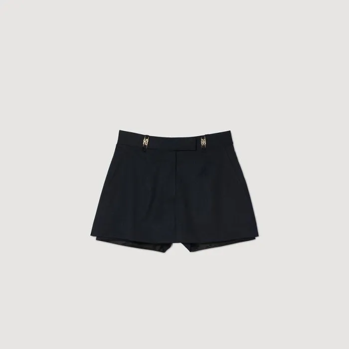 Pants and Shorts Women SANDRO Skort With Decorative Belt Loops Navy Blue