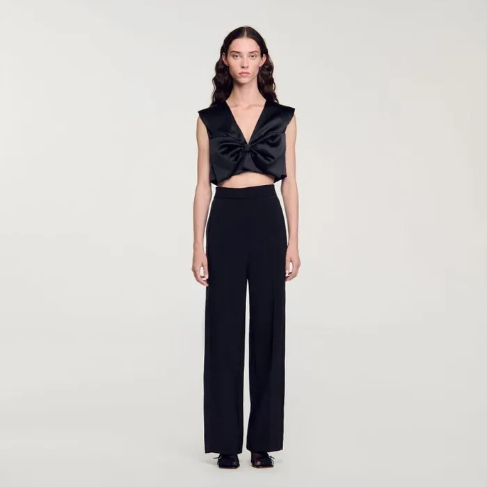 Pants and Shorts Women SANDRO Wideleg Satin Side Stripe Trousers Black