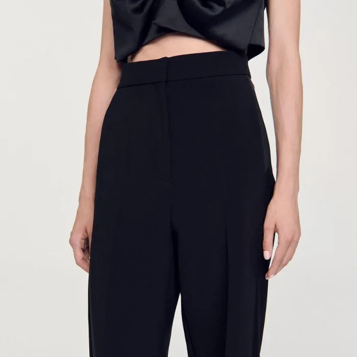 Pants and Shorts Women SANDRO Wideleg Satin Side Stripe Trousers Black