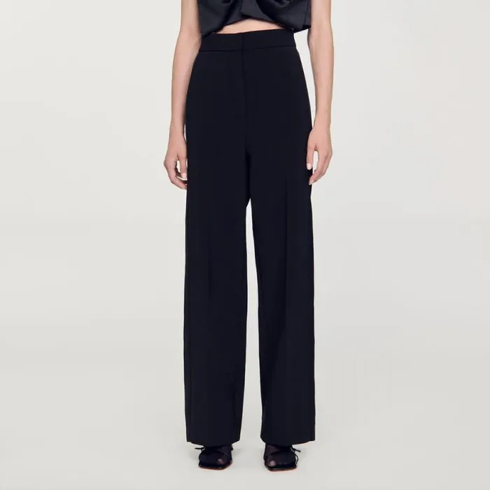 Pants and Shorts Women SANDRO Wideleg Satin Side Stripe Trousers Black