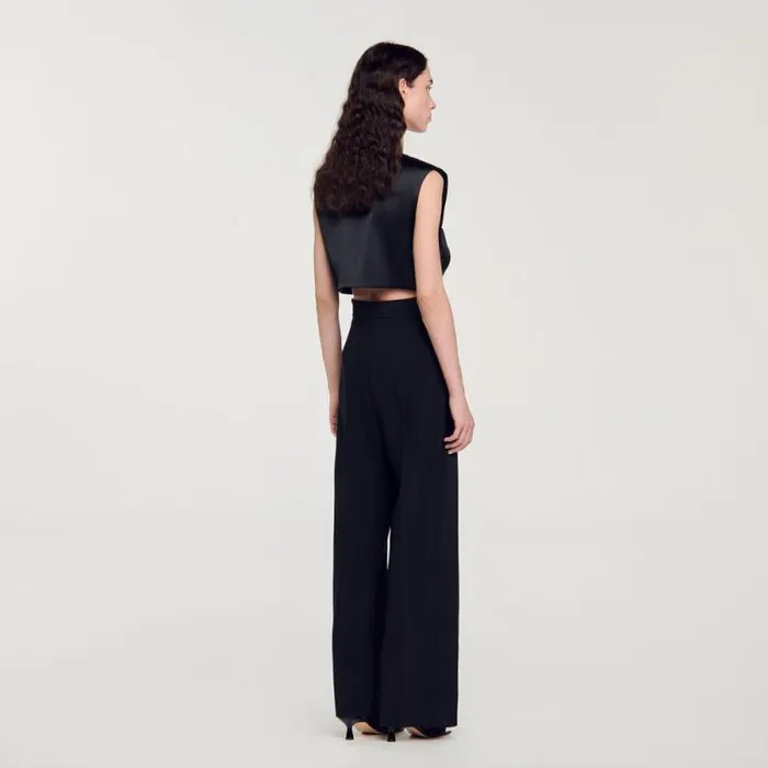 Pants and Shorts Women SANDRO Wideleg Satin Side Stripe Trousers Black