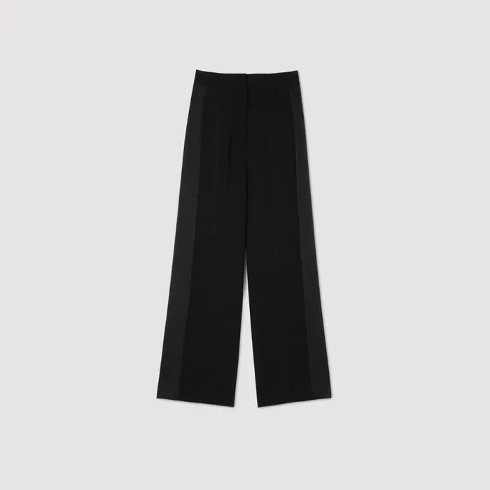 Pants and Shorts Women SANDRO Wideleg Satin Side Stripe Trousers Black