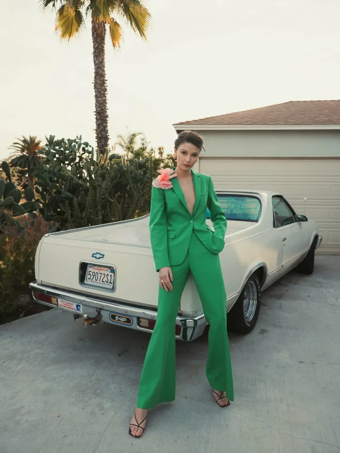 Pants Mac Duggal Women Spring Green Classic Crepe Flared Leg Trouser Pant 8211 FINAL SALE Spring Green