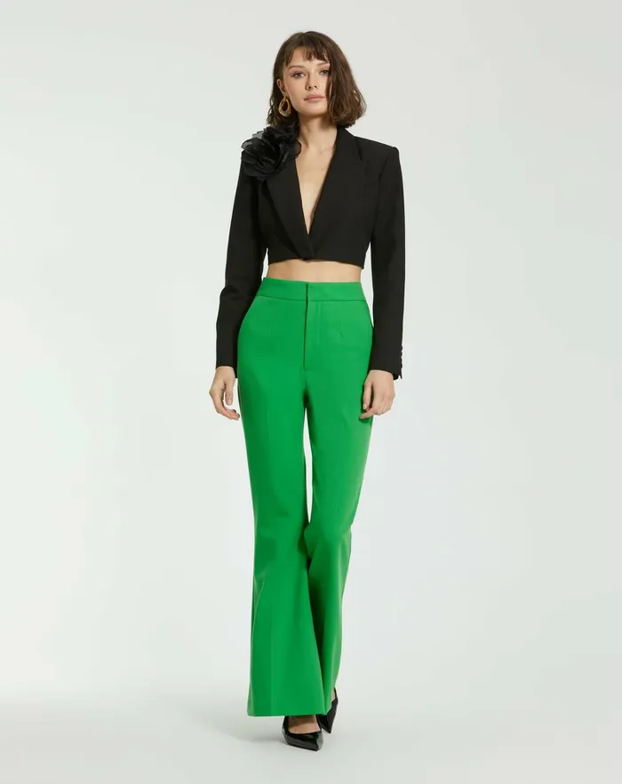 Pants Mac Duggal Women Spring Green Classic Crepe Flared Leg Trouser Pant 8211 FINAL SALE Spring Green