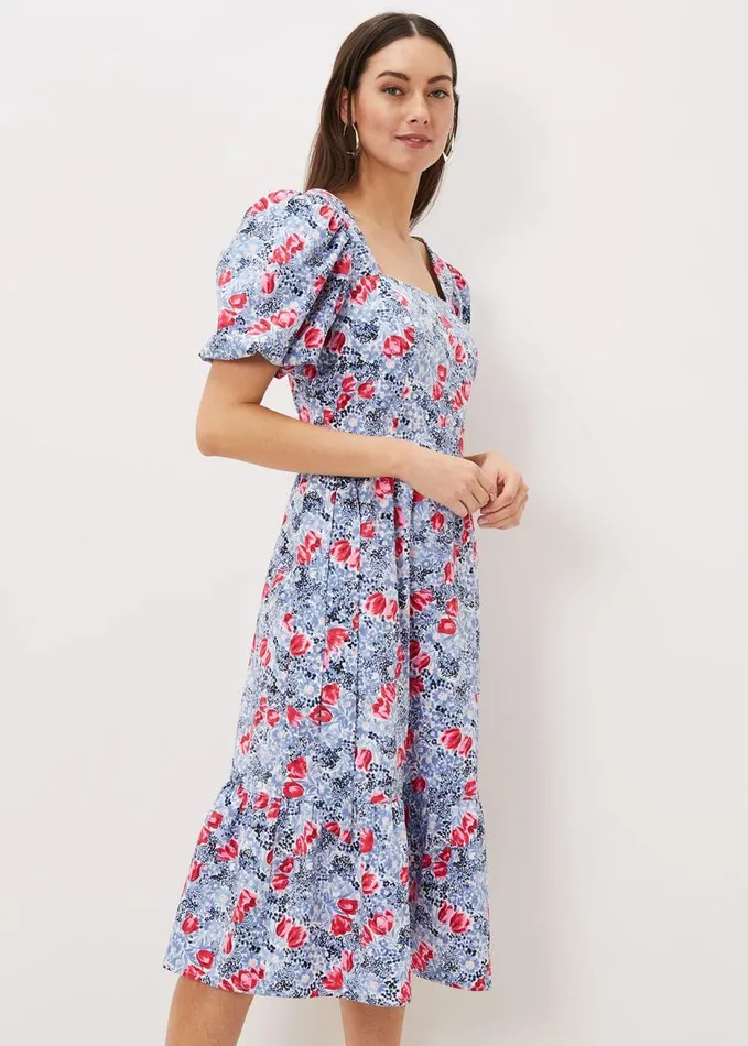 Phase Eight Abbiana Cotton Floral Midi Dress Multicoloured Women Dresses
