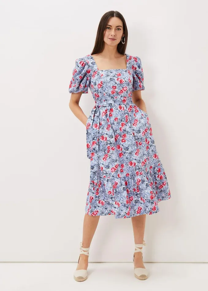 Phase Eight Abbiana Cotton Floral Midi Dress Multicoloured Women Dresses