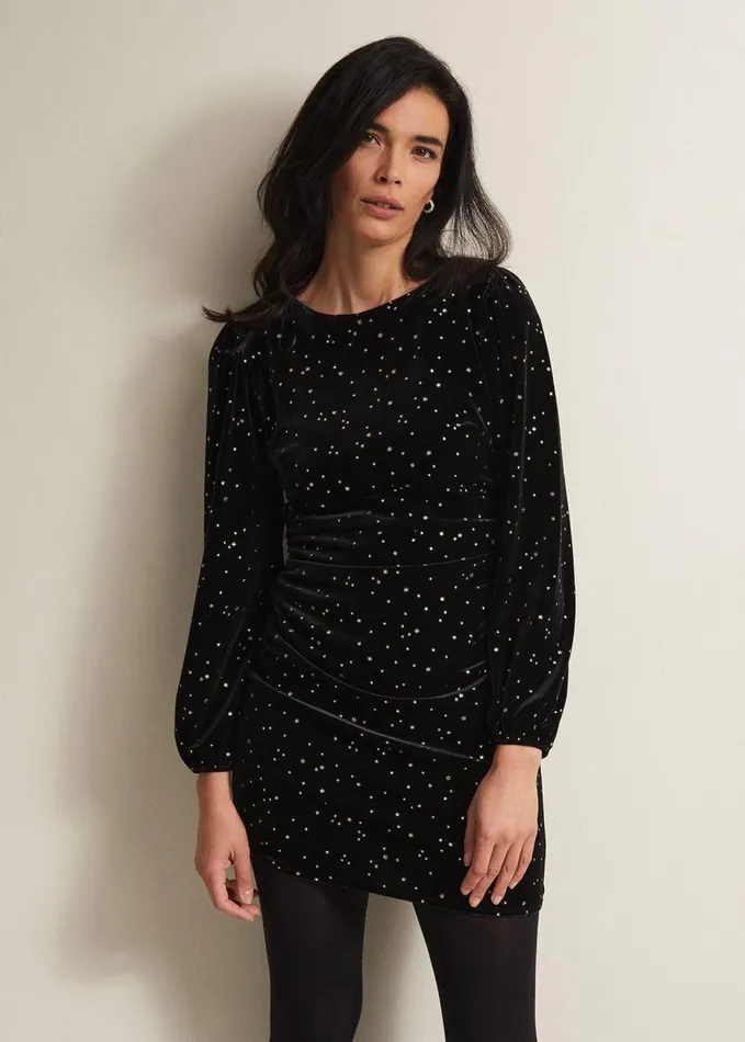 Phase Eight Adele Velvet Mini Dress Black Women Dresses