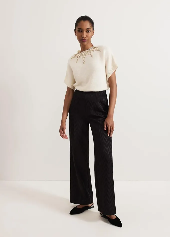Phase Eight Allie Tabard Jewelled Top Ivory Women Knitwear