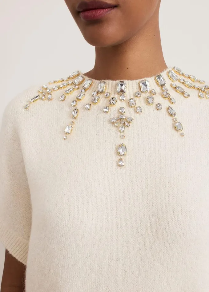 Phase Eight Allie Tabard Jewelled Top Ivory Women Knitwear