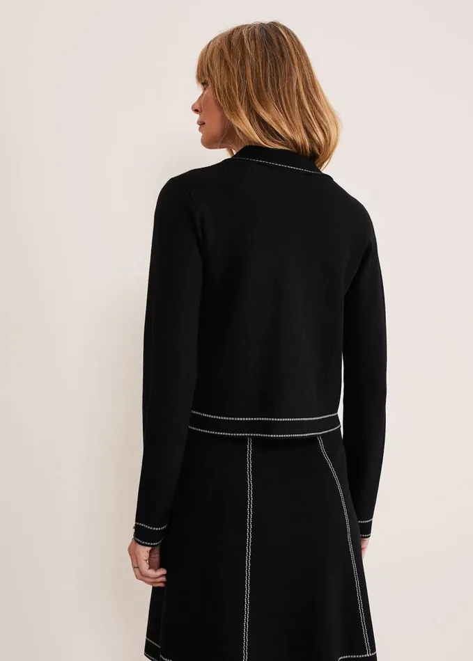 Phase Eight Amaya Contrast Stitch Knit Jacket Black Women Jackets