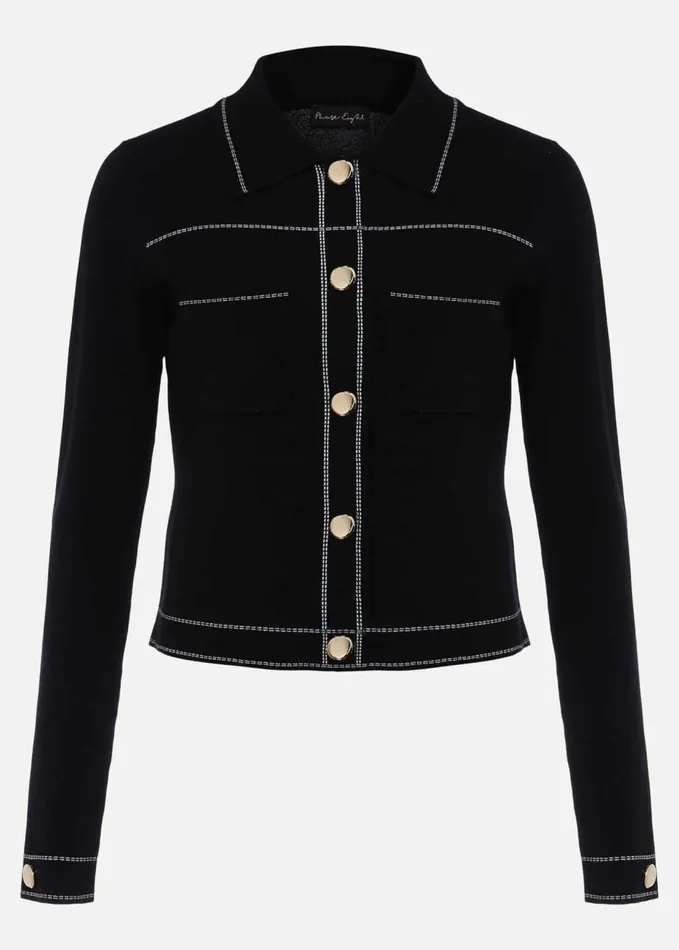 Phase Eight Amaya Contrast Stitch Knit Jacket Black Women Jackets