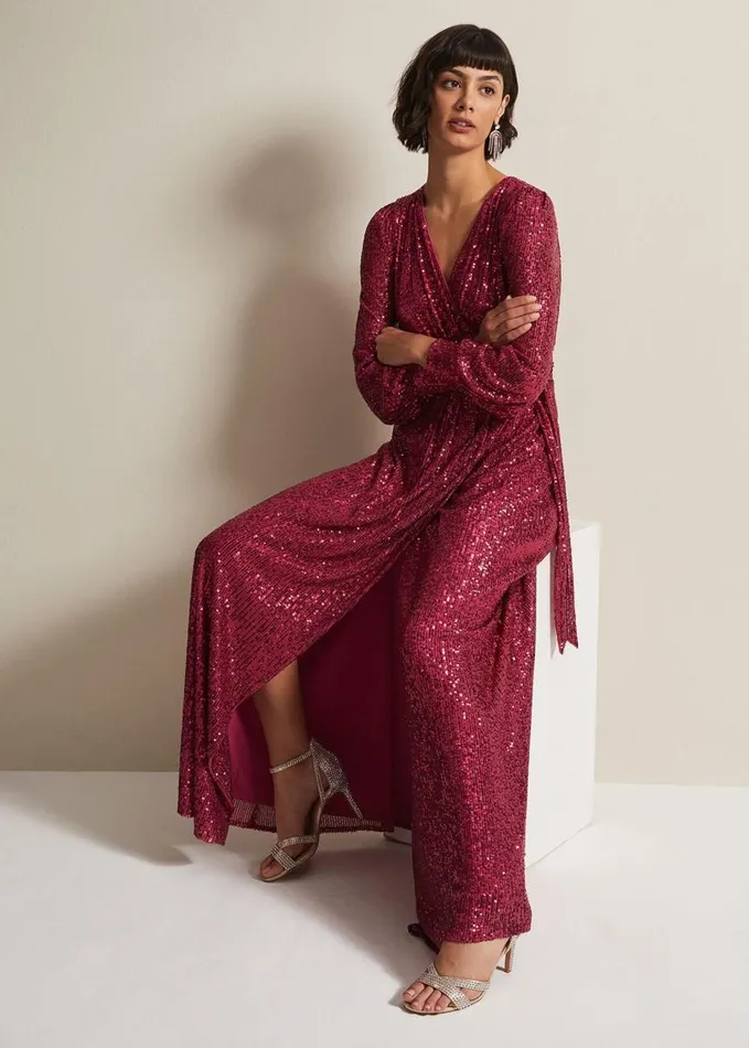 Phase Eight Amily Pink Sequin Maxi Dress Pink Women Dresses