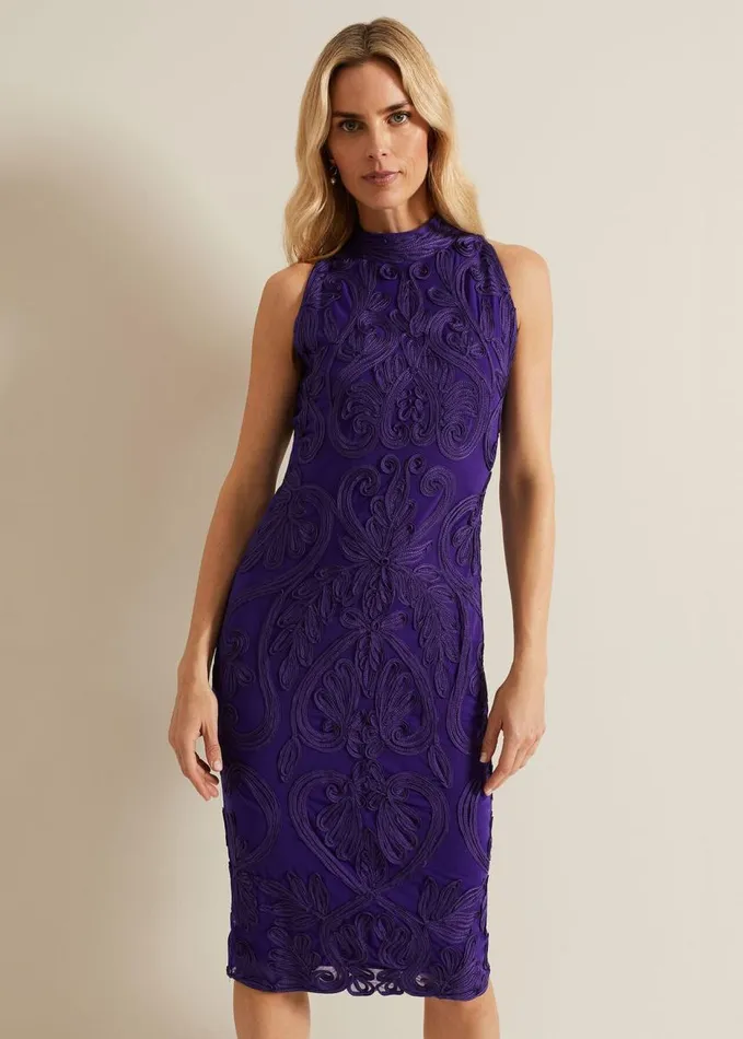Phase Eight Andrea Tapework Dress Violet Women Dresses