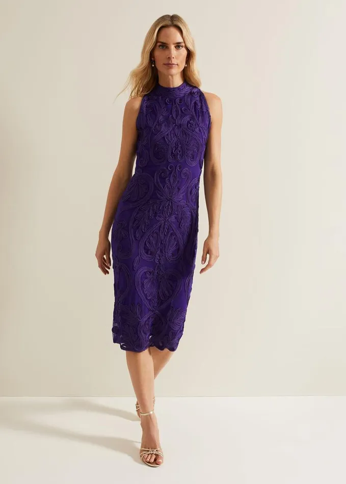 Phase Eight Andrea Tapework Dress Violet Women Dresses