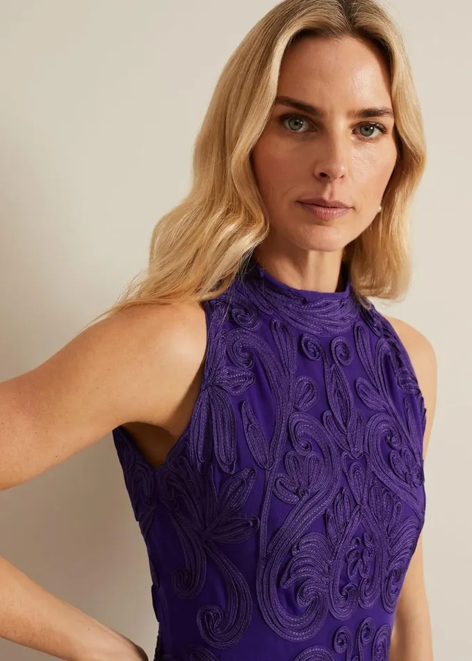 Phase Eight Andrea Tapework Dress Violet Women Dresses