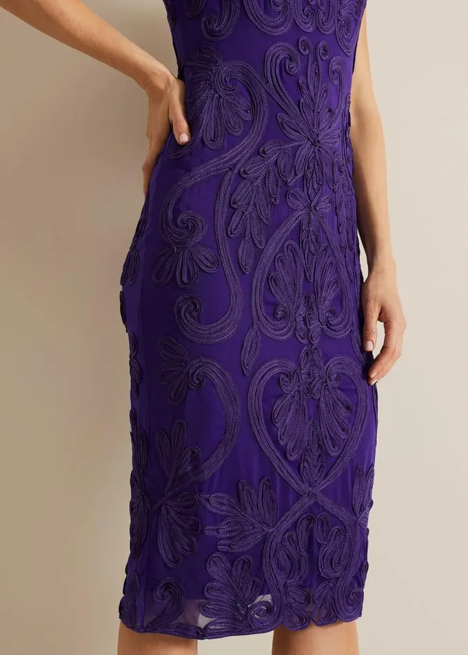 Phase Eight Andrea Tapework Dress Violet Women Dresses